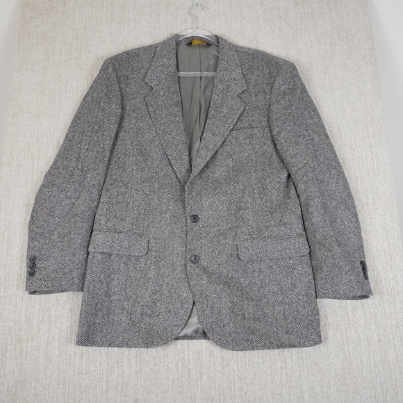 American Trend Other - American Trend Mens 42 Gray Herringbone Lambs Wool Blend Blazer Jacket 2 Button
